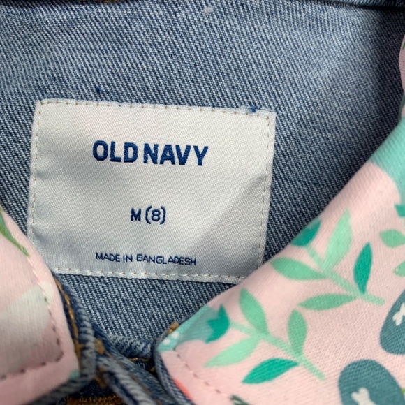 Old Navy Denim Jean Jacket Trucker Pink Aqua Blue Bunny Charm Crafted Girls Med - Picture 11 of 12